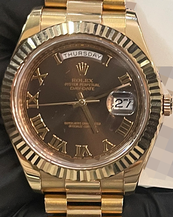 2014 Rolex Day-Date II 41MM President Bracelet Rose Gold Chocolate Dial (218235)