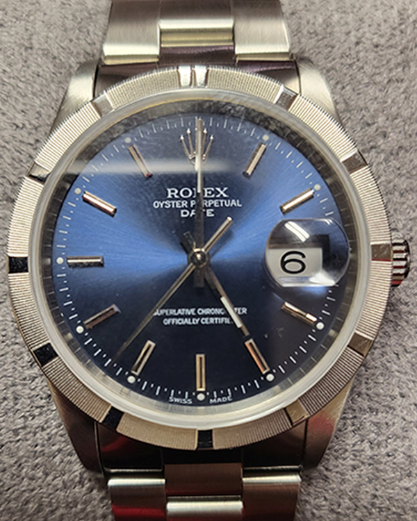2000 Rolex Oyster Perpetual Date 34MM Blue Dial Oyster Bracelet (15210)