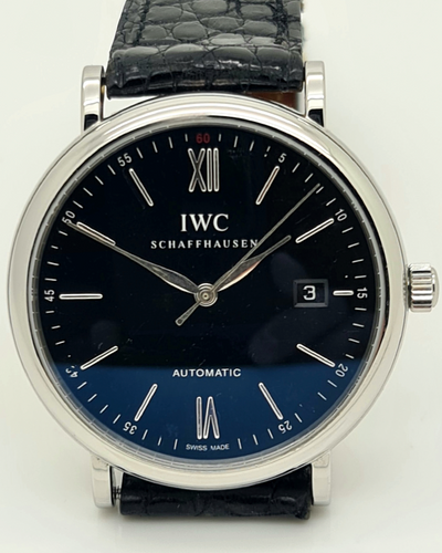 No Reserve - IWC Schaffhausen Portofino 40MM Black Dial Aftermarket Leather Strap (IW356502)