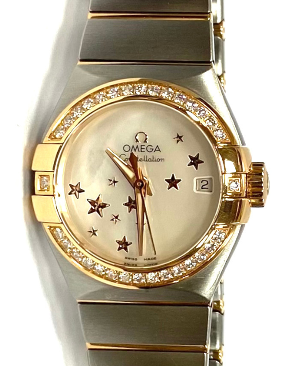 2015 Omega Constellation 27MM Factory Diamond Steel and Red Gold White Mother of Pearl Dial (123.25.27.20.05.002)