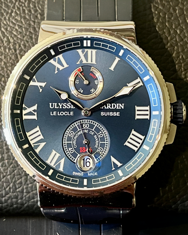 Ulysse Nardin Marine Chronometer Manufacture 43MM Blue Dial Leather Strap (1183-126)