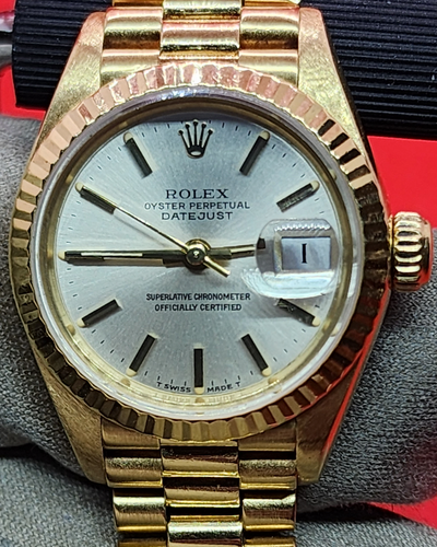 Rolex Lady-Datejust 26MM Silver Dial President Yellow Gold Bracelet (69178)