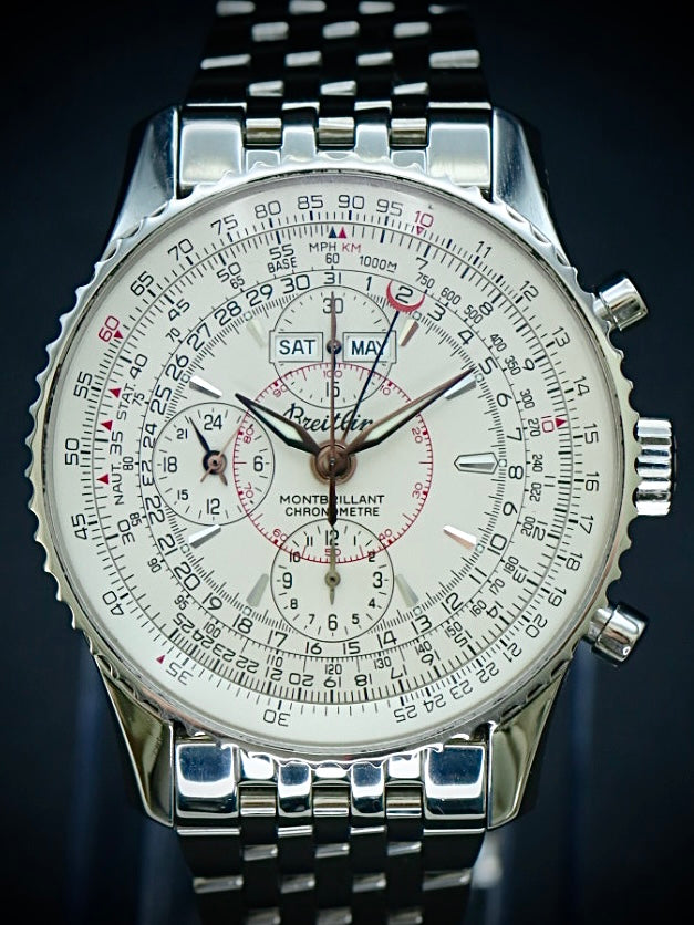 No Reserve - 2005 Breitling Montbrillant Datora 43MM Silver Dial Steel Bracelet (A21330)