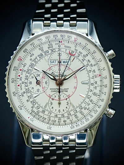 No Reserve - 2005 Breitling Montbrillant Datora 43MM Silver Dial Steel Bracelet (A21330)