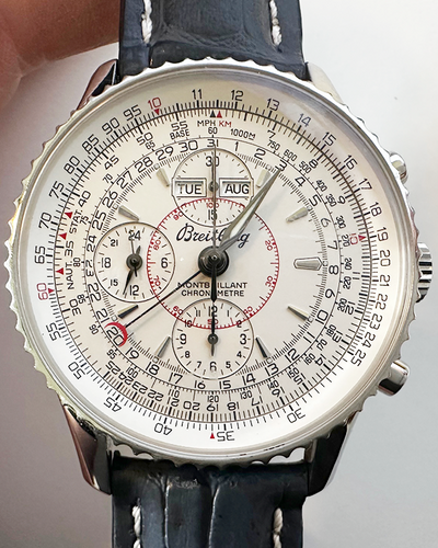 2007 Breitling Montbrillant Datora Chronograph 43MM Silver Dial Leather Strap (A2133012/G518)