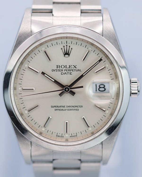 2001 Rolex Oyster Perpetual Date 34MM Silver Dial Oyster Bracelet (15200)