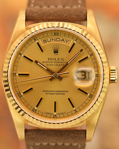 1988 (R Serial) Rolex Day-Date Vintage 36MM Champagne Dial Aftermarket Leather Strap (18238)