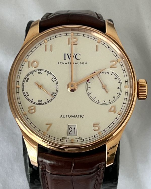 2016 IWC Schaffhausen Portugieser Automatic 42.3MM Red Gold Silver Dial Leather Strap (IW500701)