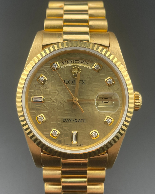 Rolex Day-Date 36MM Factory Diamond President Yellow Gold Champagne Dial (118238)