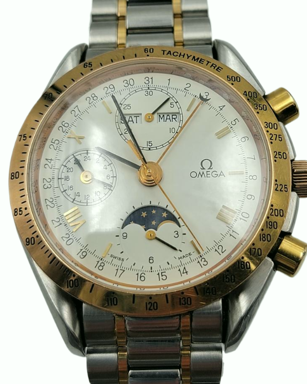 Omega Speedmaster Triple Date Moonphase 39MM White Dial Two-Tone Bracelet (175.0034)