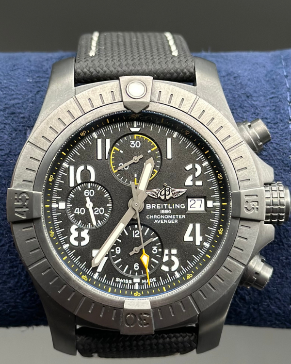 2021 Breitling Avenger Chronograph "Night Mission" 45MM Black Dial Leather Strap (V13317101B1X1)