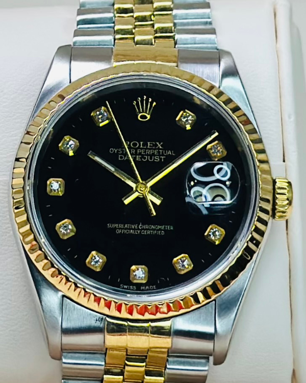 2005 Rolex Datejust 36MM Jubilee Steel Yellow Gold Black Factory Dial (16233)