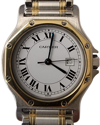 No Reserve - Cartier Santos Octagon 28MM Quartz White Dial Two-Tone Bracelet (W2001683)