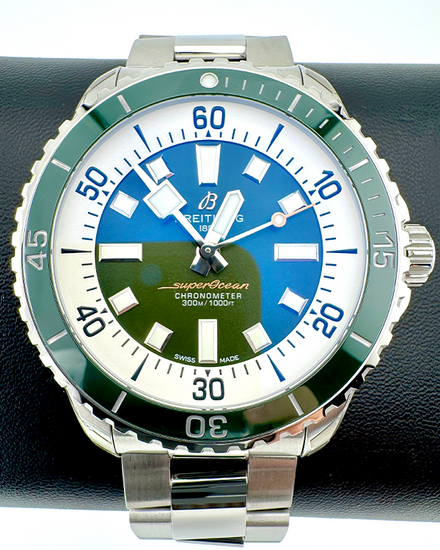No Reserve - 2024 Breitling Superocean 44MM Green Dial Steel Bracelet (A17376A31L1A1)