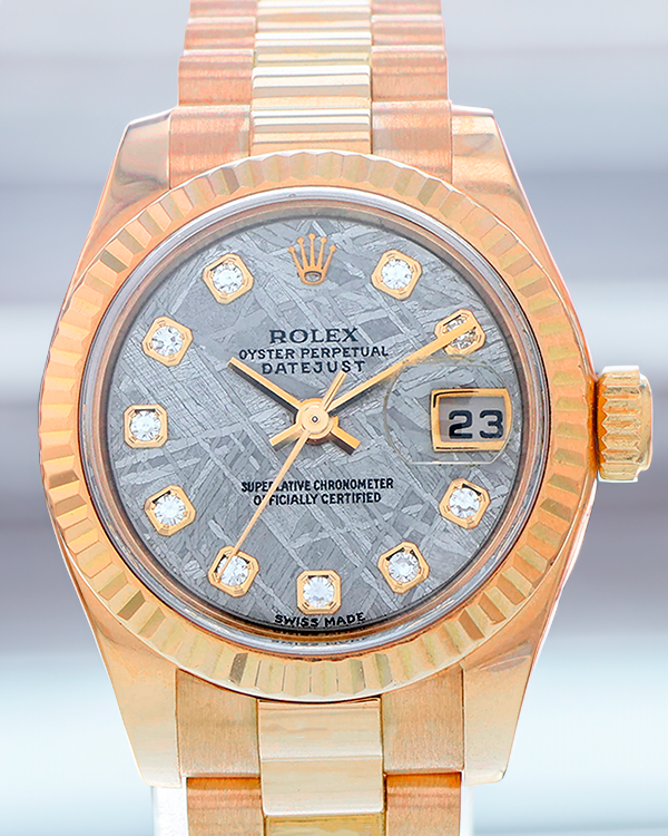 Rolex Datejust 26MM Grey Meteorite Dial Rose Gold President Bracelet (179175)