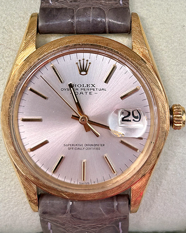 Rolex Date 34MM "Florentine" Silver Dial Leather Strap (1502)