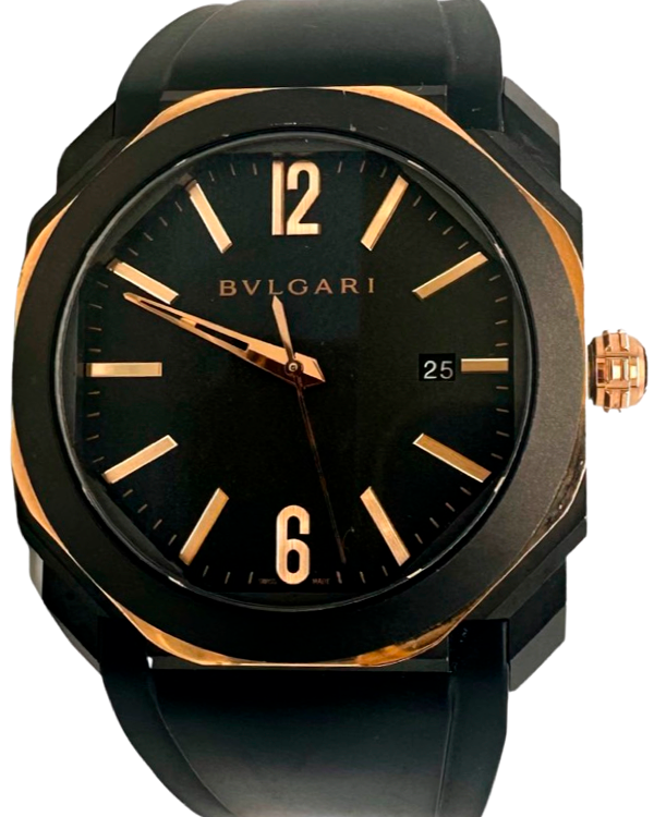 Bvlgari Octo 41MM Black Dial Rubber Strap (BGO41S)