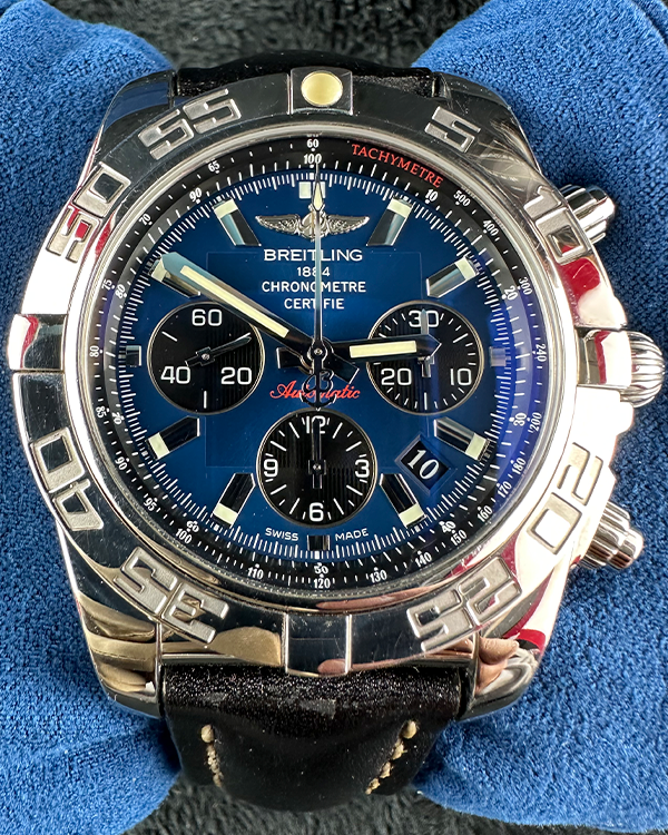 No Reserve - Breitling Chronomat 44MM Blue Dial Leather Strap (AB011012/C789)