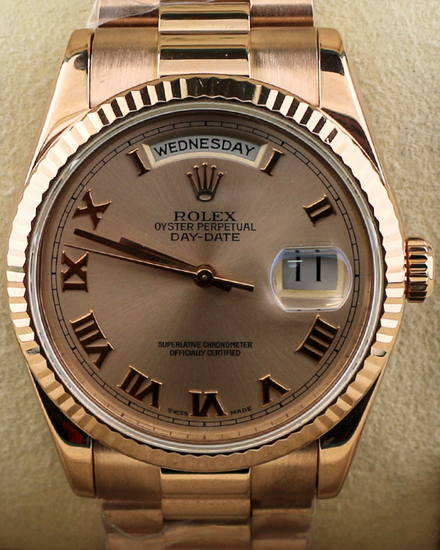 2000 (P Serial) Rolex Day-Date 36MM Pink Dial President Rose Gold Bracelet (118235)