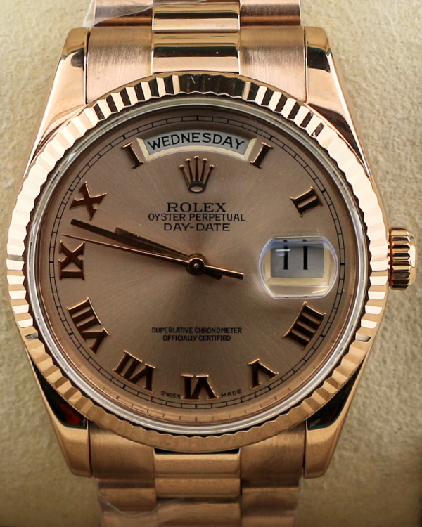 2000 (P Serial) Rolex Day-Date 36MM Pink Dial President Rose Gold Bracelet (118235)