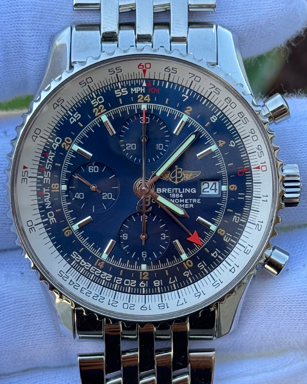 Breitling Navitimer World GMT Chronograph 46MM Blue Dial Steel Bracelet (A24322)