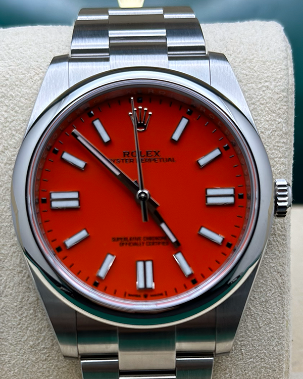 2021 Rolex Oyster Perpetual 41MM Coral Red Dial Oyster Bracelet (124300)