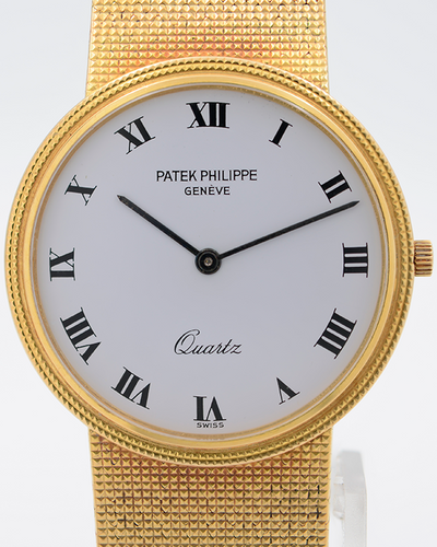 Patek Philippe Calatrava 33MM Quartz White Dial Yellow Gold Bracelet (3744-1)