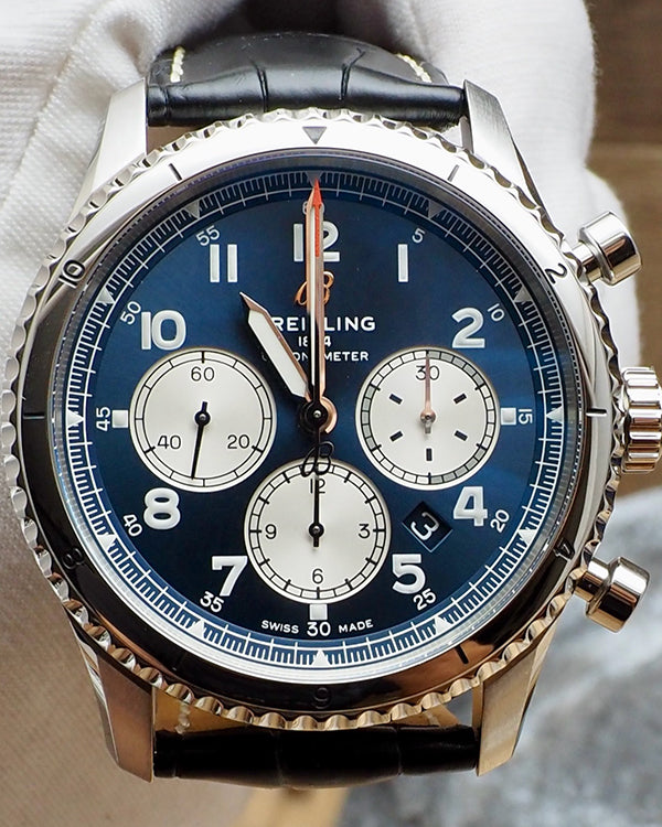 Breitling Aviator 8 B01 Chronograph 43MM Blue Dial Leather Strap (AB0119)