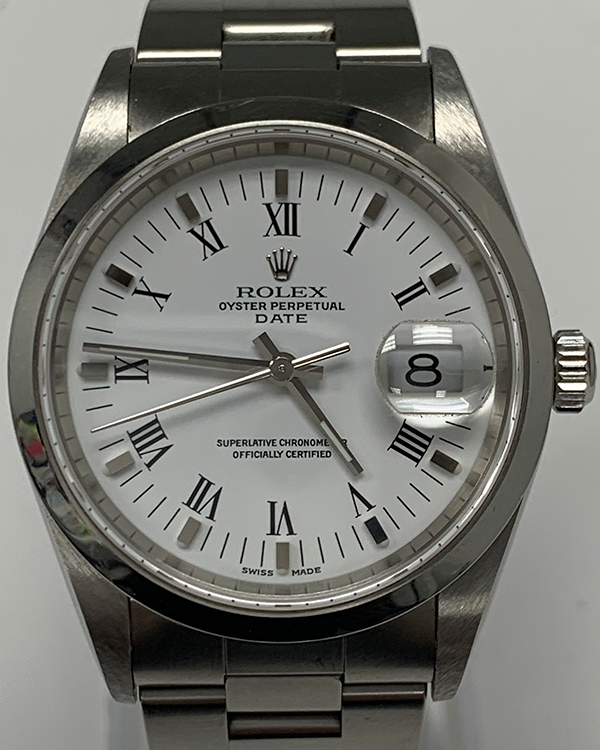 Rolex Oyster Perpetual Date 34MM White Dial Steel Bracelet (15200)