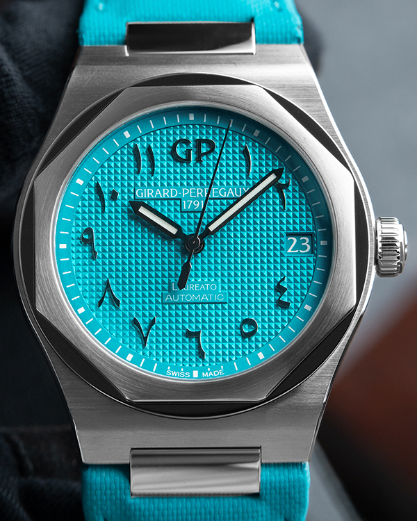 RARE 2021 Girard Perregaux Laureato 42mm Turquoise Middle Eastern Arabic Dial (81010-11-3075HB4A)