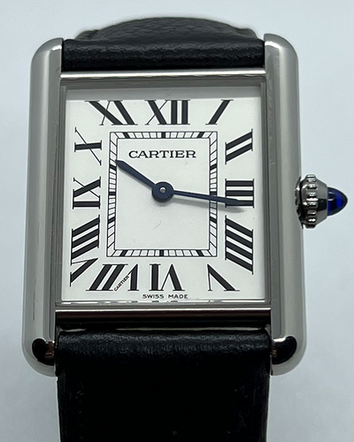 No Reserve - 2023 Cartier Tank 33.7x25.5MM Quartz Silver Dial Leather Strap (WSTA0041)