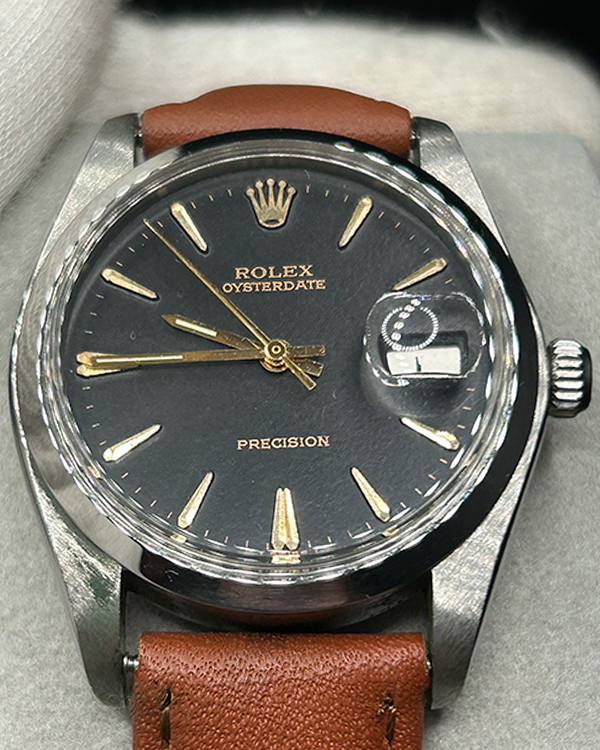 Rolex Oysterdate Precision 34MM Black Dial Leather Strap (6694)