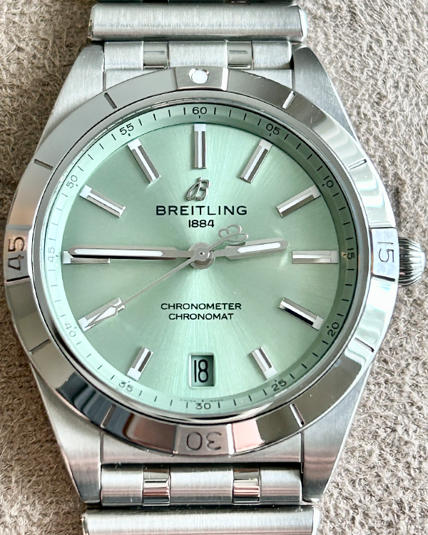 No Reserve - Breitling Chronomat 36MM Green Mint Dial Steel Bracelet (A10380101L1A1)