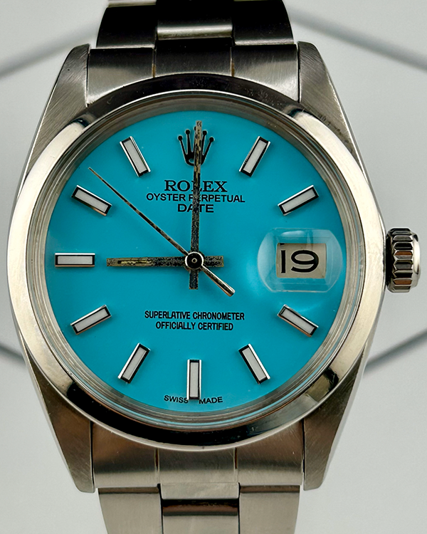 Rolex Oyster Perpetual Date 34MM Aftermarket Blue Dial Steel Bracelet (1500)