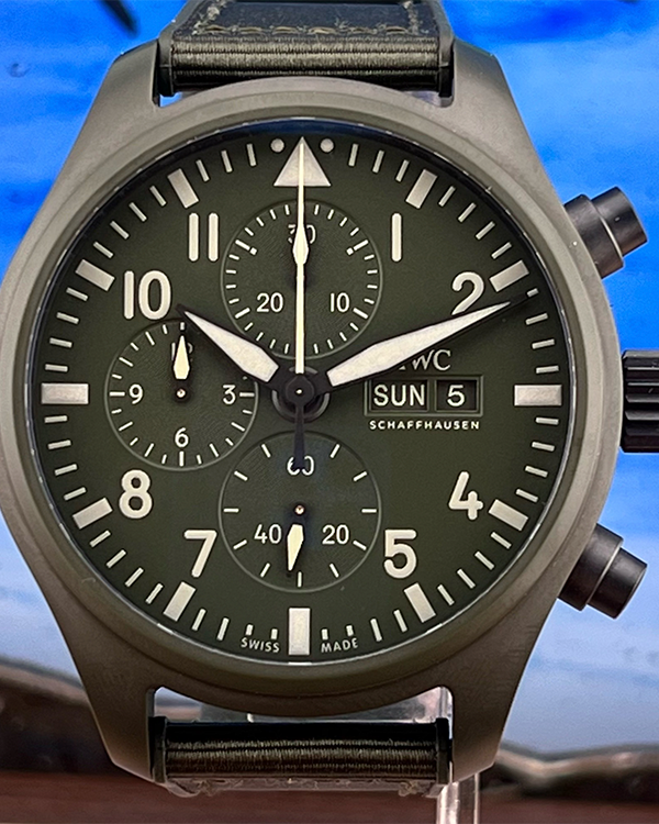 2022 IWC Pilot Chronograph Top Gun Edition "Woodland" Ceramic Olive Green Dial (IW389106)