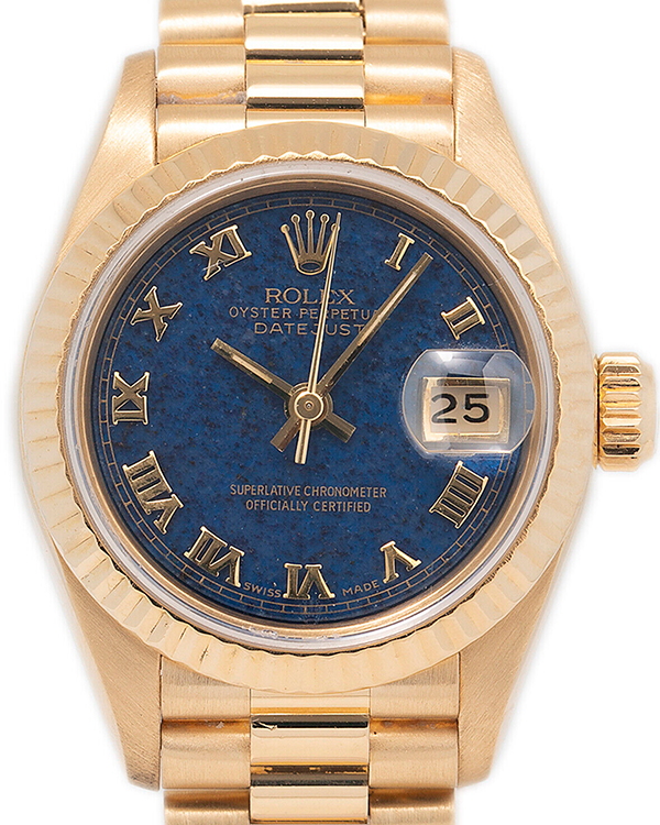 Rolex Lady-Datejust 26MM Blue Lapis Lazuli Dial Yellow Gold President Bracelet (69178)