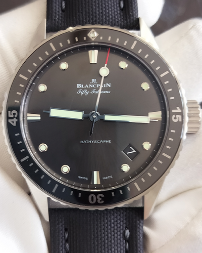 2024 Blancpain Fifty Fathoms Bathyscaphe 43MM Grey Dial Textile Strap (5000-1110-B52A)