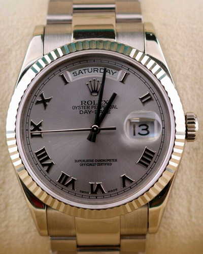 2000 (P Serial) Rolex Day-Date 36MM Silver Dial White Gold Bracelet (118239)