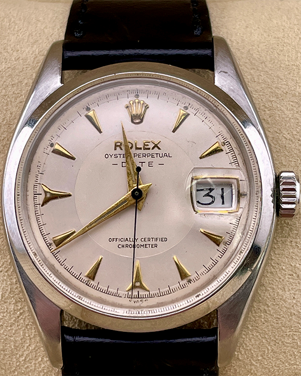 Rolex Oyster Perpetual 34MM Silver Dial Aftermarket Leather Strap (6534)