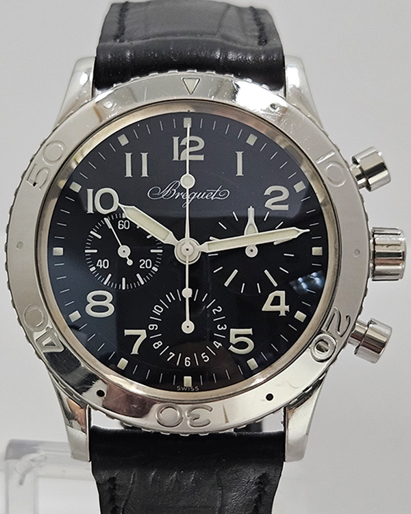 Breguet Type XX - XXI - XXII Aeronavale Flyback 39MM Black Dial Steel Leather Strap (3800)