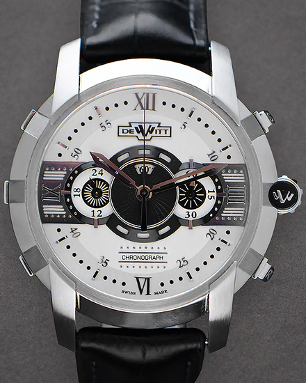 DeWitt Glorious Knight Chronograph 46MM Silver Dial Leather Strap (FTV.CHR.002.RFB)