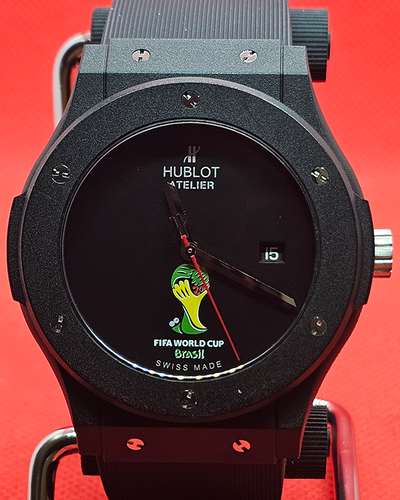 Hublot Classic Fusion World Cup 2014 45MM Quartz Black Dial Aftermarket Rubber Strap (500.XI.1100.VR.FIF14)