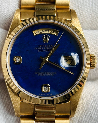 Rolex Day-Date 36MM Lapis Lazuli Dial Yellow Gold President Bracelet (18238)