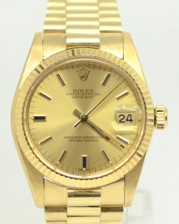 Rolex DateJust 31MM Champagne Dial Yellow Gold President Bracelet (68278)