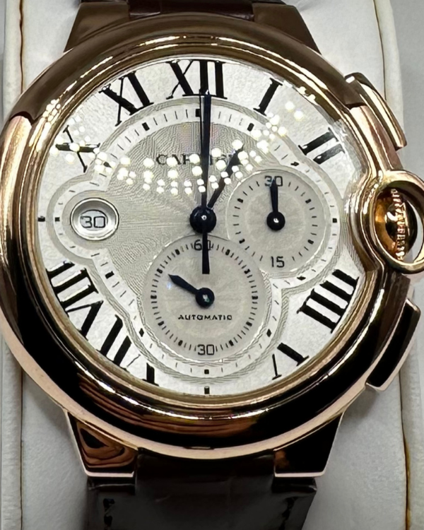 Cartier Ballon Bleu 44MM Silver Dial Leather Strap (W6920074)