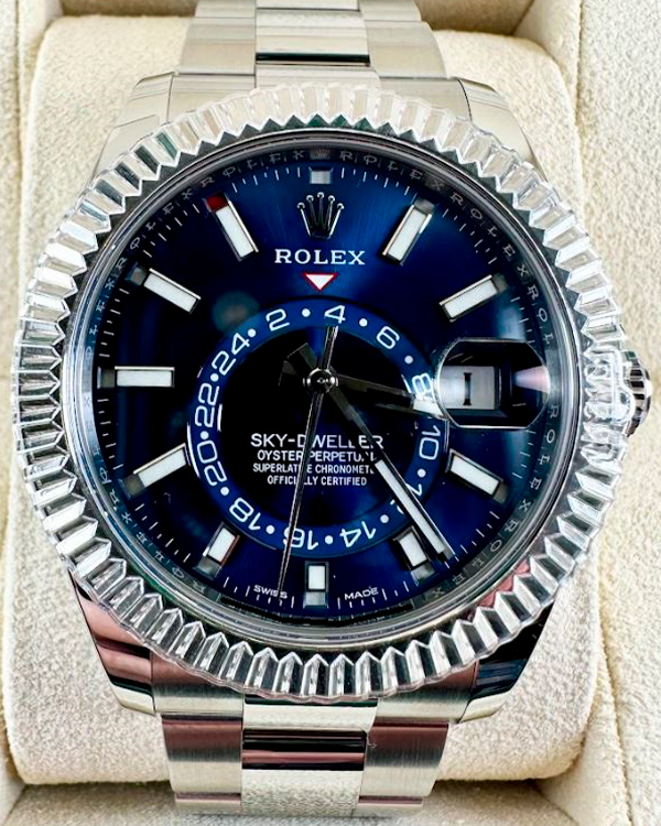 2020 Rolex Sky-Dweller 42MM Oystersteel and White Gold Fluted Bezel Blue Dial (326934)