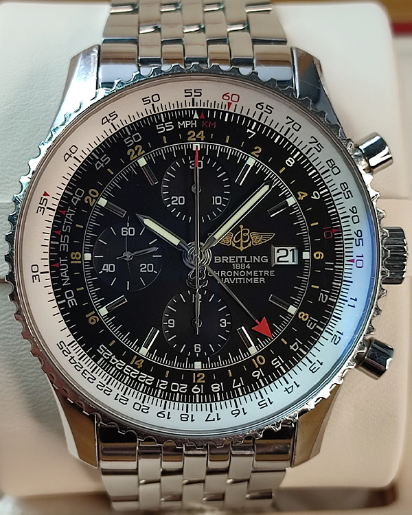 Breitling Navitimer World GMT Chronograph 46MM Black Dial Steel Bracelet (A2432212/B726)