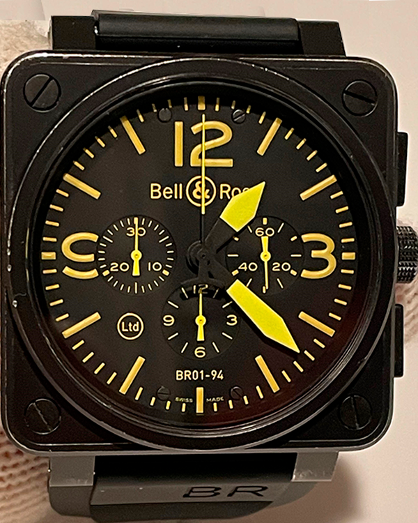 Bell & Ross  BR 01-94 Yellow 46MM PVD Black Dial Rubber Strap LE 230/500 pcs (BR0194-BL-ST)