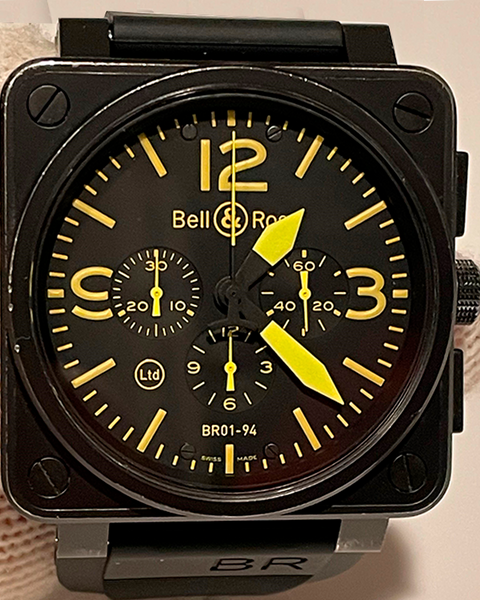 Bell & Ross BR 01-94 Yellow 46MM PVD Black Dial Rubber Strap LE