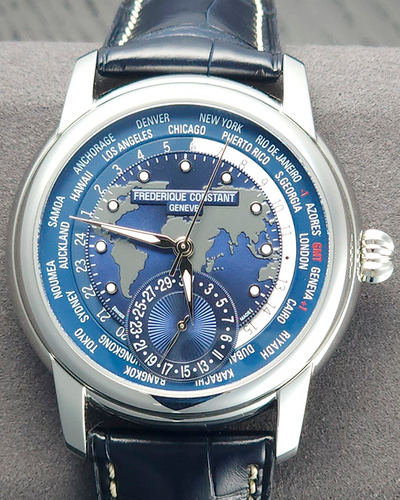 Frederique Constant Worldtimer 42MM Blue Dial Leather Strap (FC-718NWM4H6)